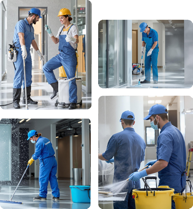 collage of building cleaning images